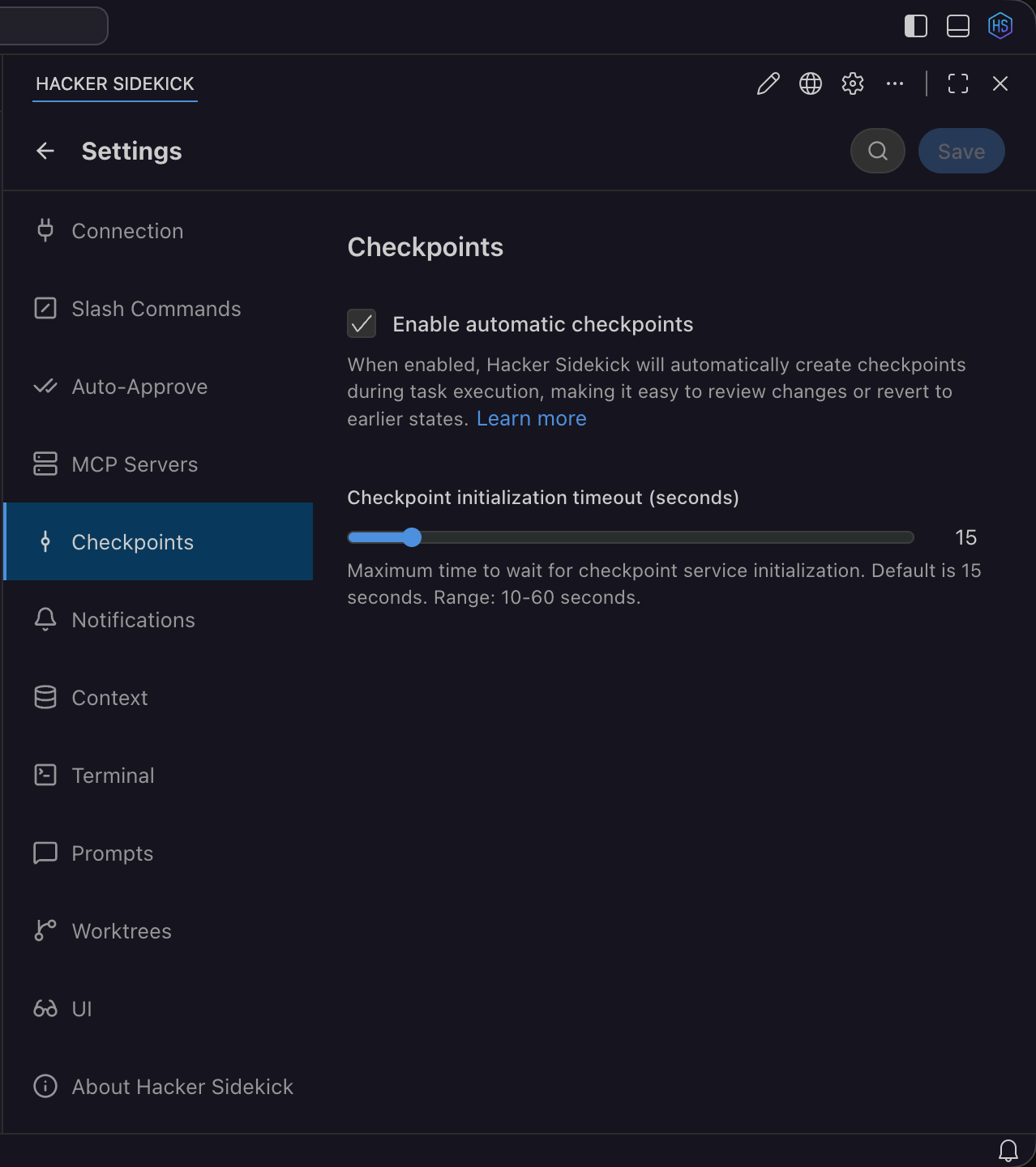 Checkpoint in the task timeline, or the Checkpoints settings you use to tune timeouts