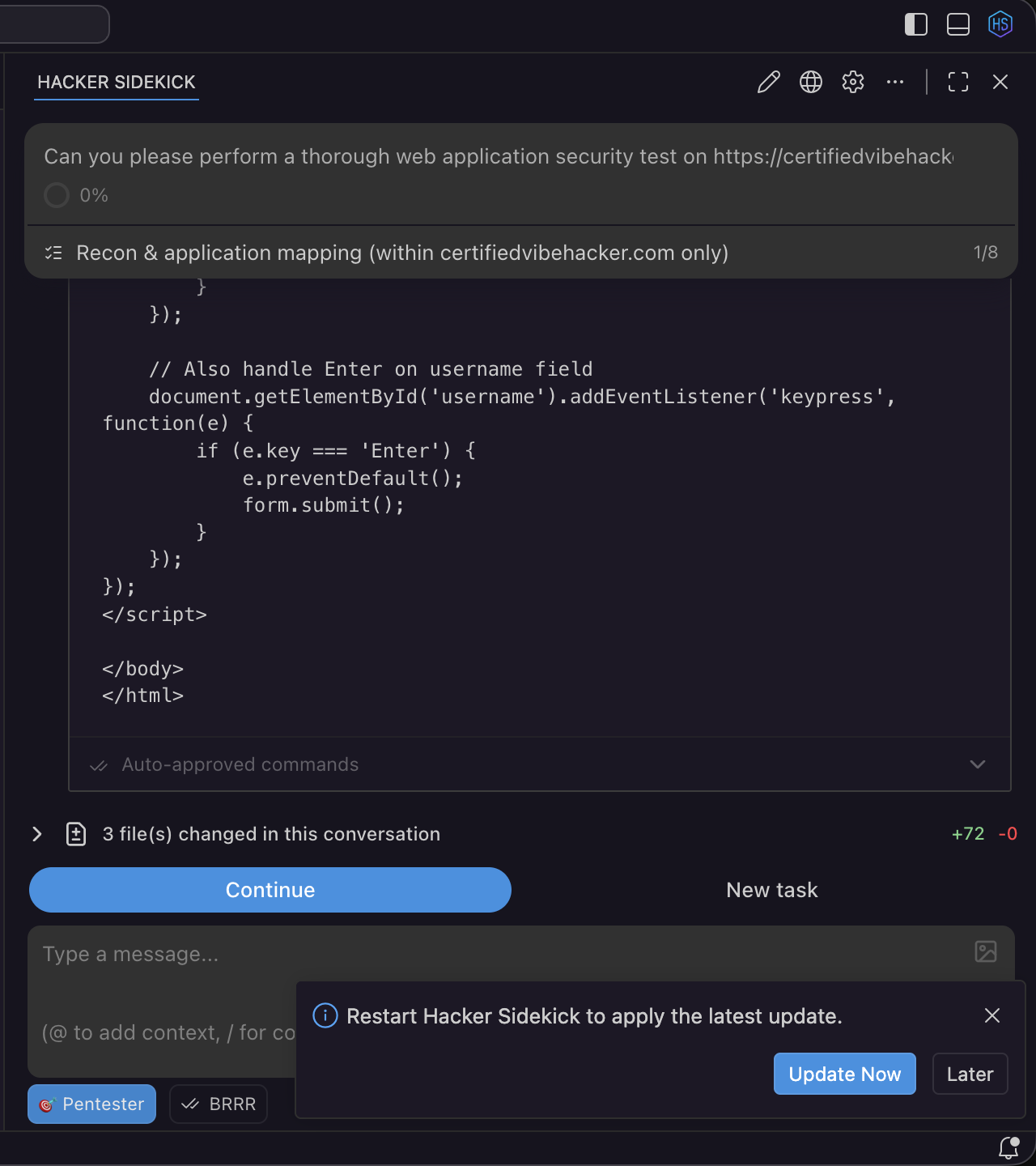 Update available: reminder to get the current Hacker Sidekick build