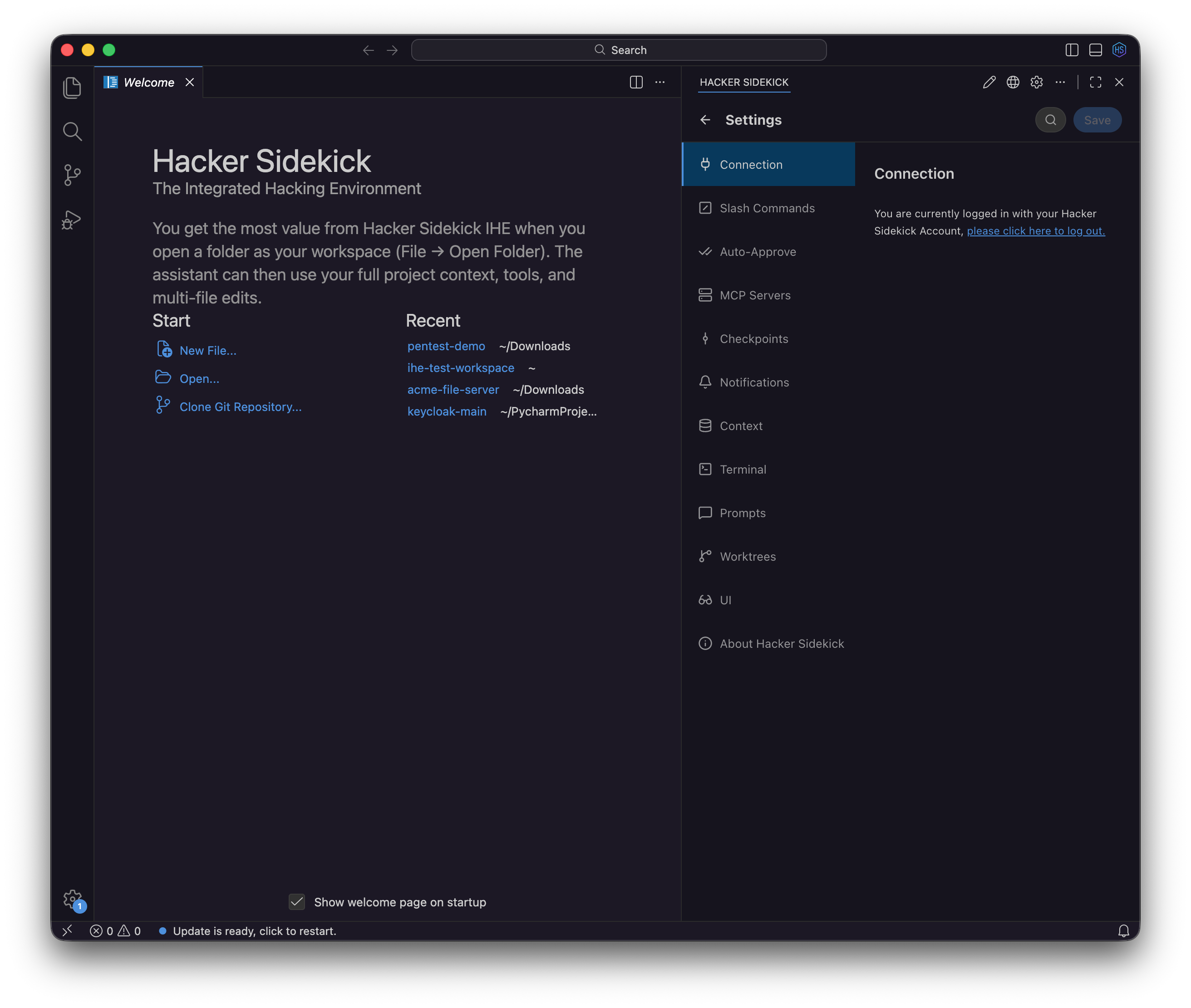 Connection for a public Hacker Sidekick account (no enterprise-only fields)